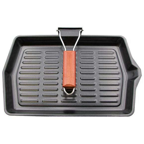 Smart Home Non-Stick Rectangular Grill Pan with Foldable Wooden Handle - Picture 6 of 7
